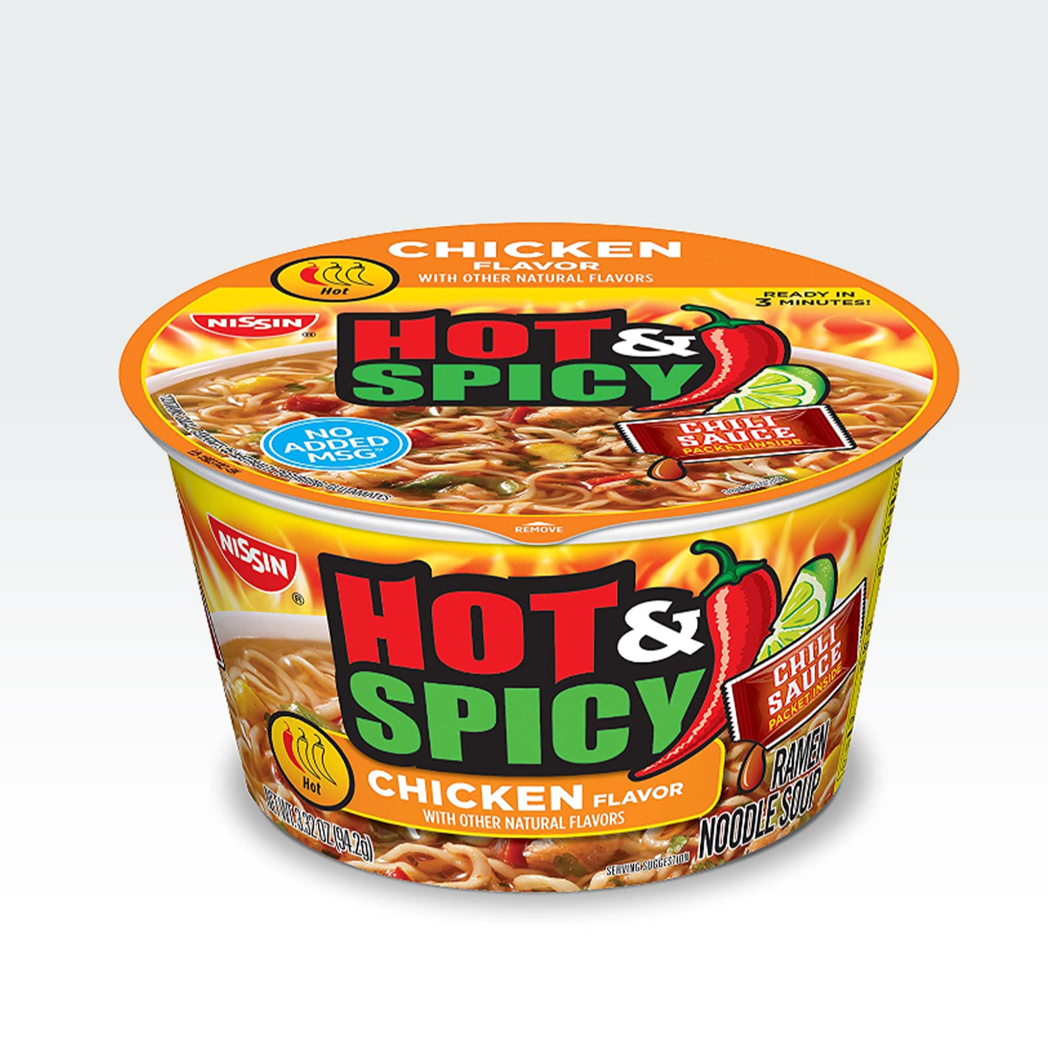 Nissin Bowl Noodles Hot & Spicy Chicken Flavor Ramen Noodle Soup, 3.32 –  Anytime Basket