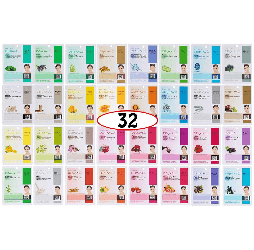 DERMAL 32 Combo A+B Set Collagen Essence Korean Face Mask - Hydrating & Soothing Facial Mask with Panthenol