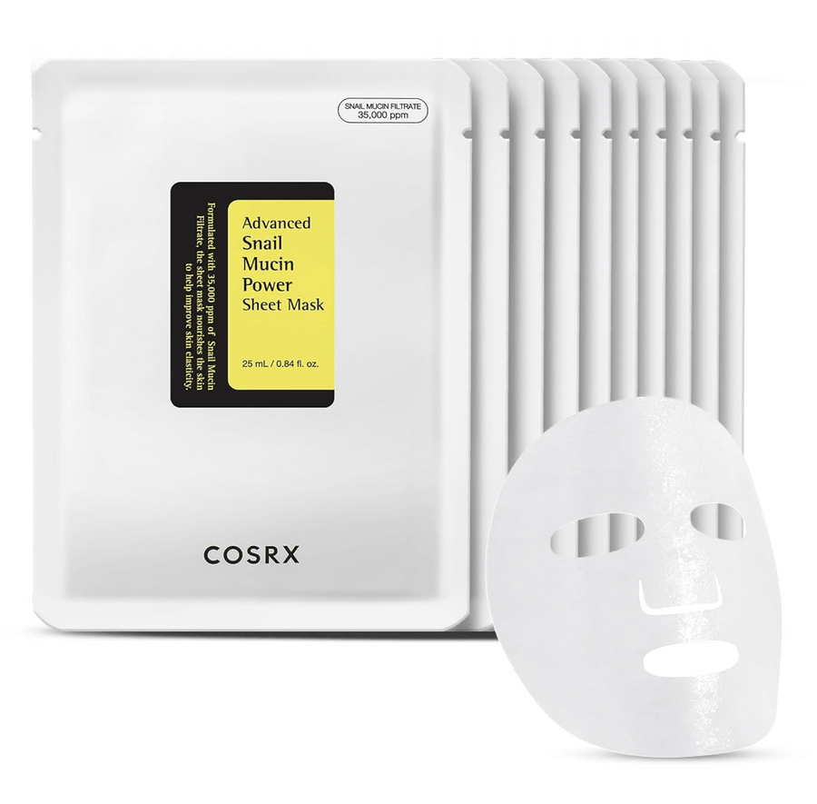 COSRX Snail Mucin Sheet Mask 10 EA, Snail Essence Leave-on Face Masks for Dry, Acne prone, Sensitive Skin