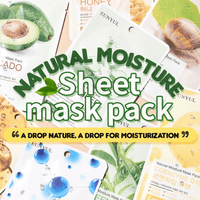 Natural Sheet Mask Pack 10 types Korean Skincare Facial Mask Pack Aloe, Collagen, Pearl, Hyaluron, Avocado,  - Pack of 10