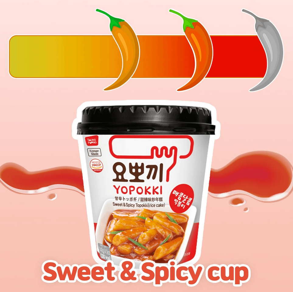 Yopokki Instant Tteokbokki Cup (Sweet Mild Spicy, Cup of 2) Korean Street food with sweet and moderately spicy sauce