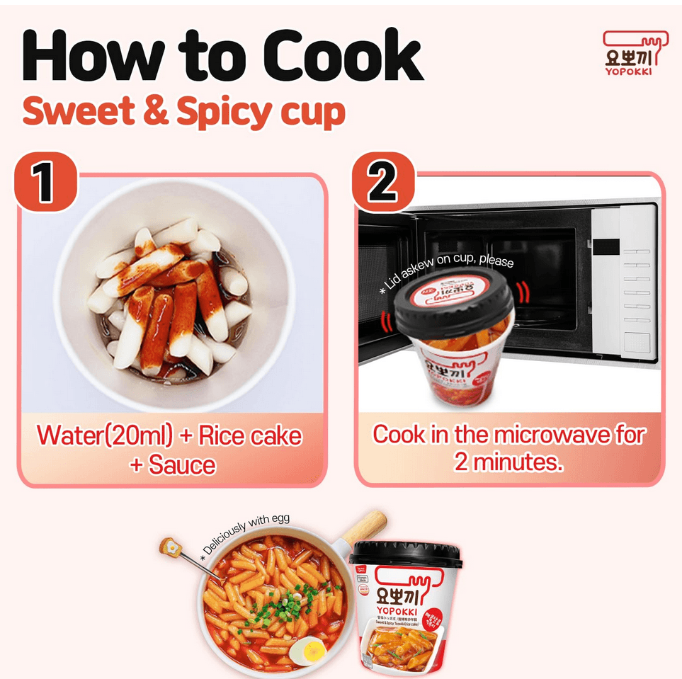 Yopokki Instant Tteokbokki Cup (Sweet Mild Spicy, Cup of 2) Korean Street food with sweet and moderately spicy sauce